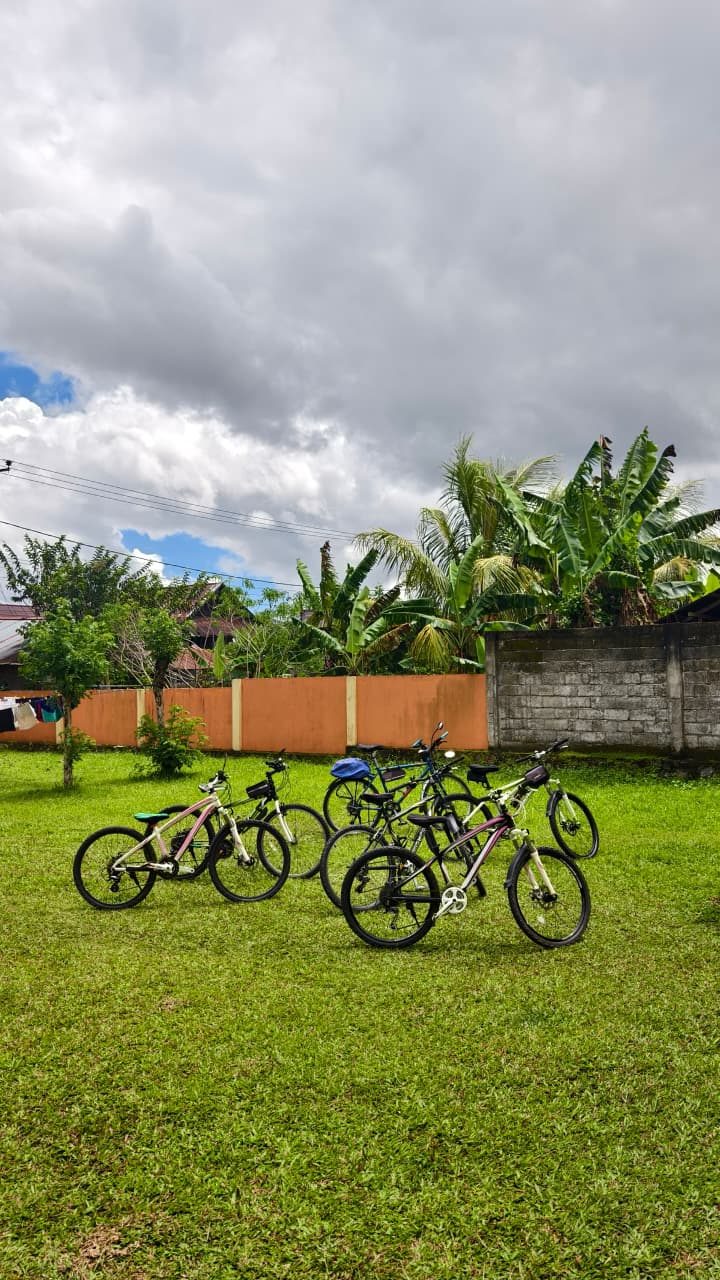 Bikes lined up in the village before the ride